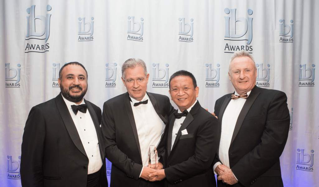 Pictured from left: Award Category Sponsor Angad Banga CEO of Caravel Group, Sebastian Henning Brandes Group CEO SMAG, Philip Lee CEO RAM Spreaders and Ray Girvan IBJ