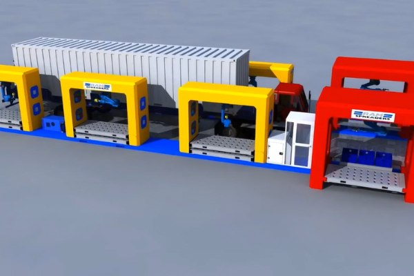 Twistlock automation drive through wharf