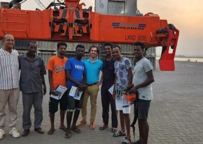 Javier at remote container port in Africa to deliver MHC spreader training